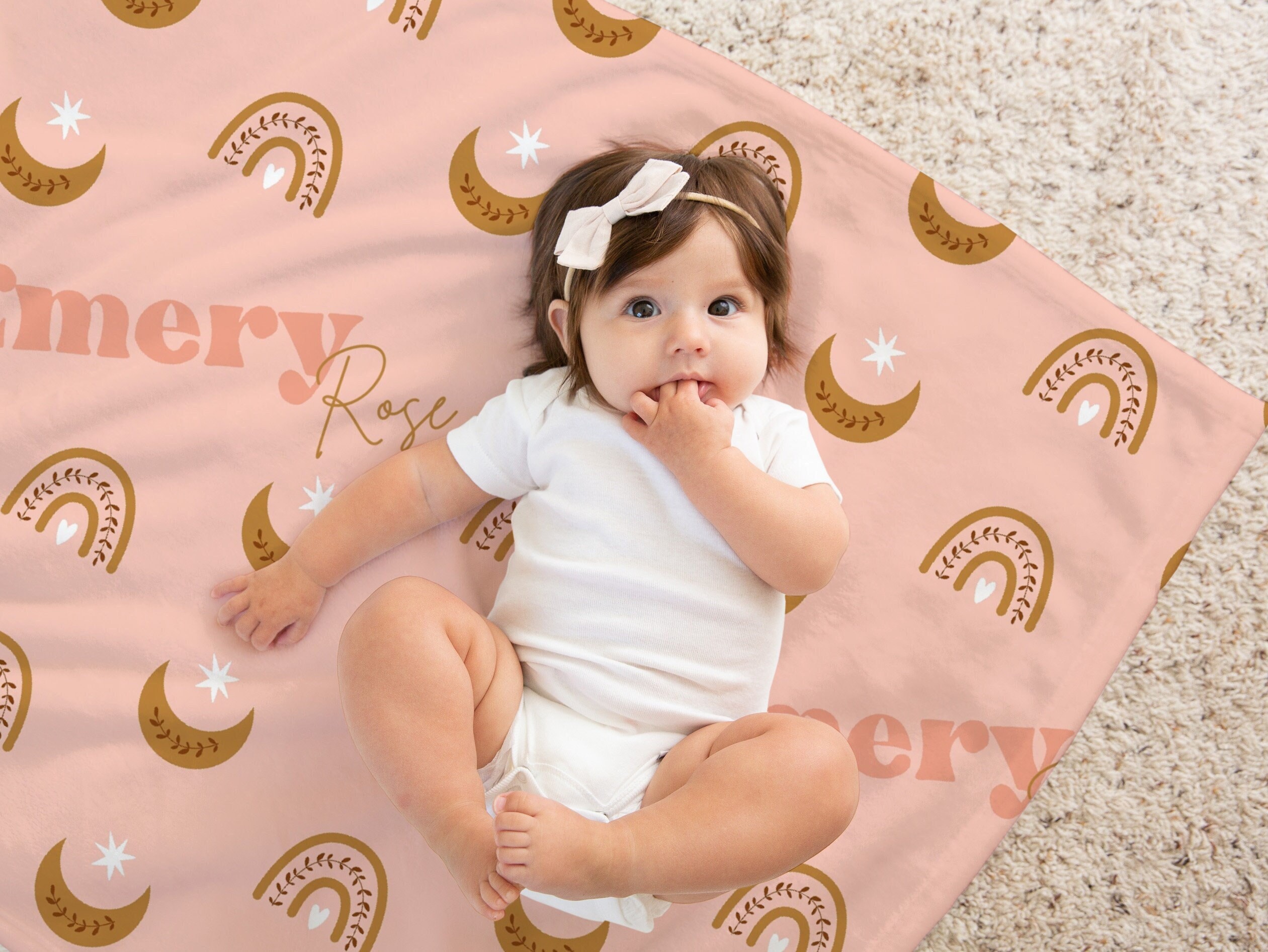 Personalized Baby Blanket, Sunset Baby Girl Gift, Boho Nursery Decor, Baby Shower Gift, Kid Blanket, Minky, Fleece, Sherpa, Coral, Bohemian