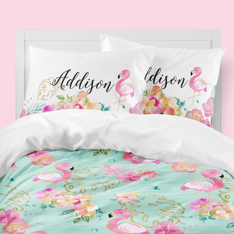 Flamingo Bedding Set Tropical Girls Room Toddler Comforter Etsy