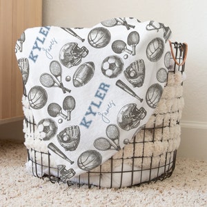 Personalized Sports Baby Blanket, Basketball Baby Boy Gift, Football Nursery Decor, Baby Shower Gift, Kid Blanket, Minky, Fleece, Baseball