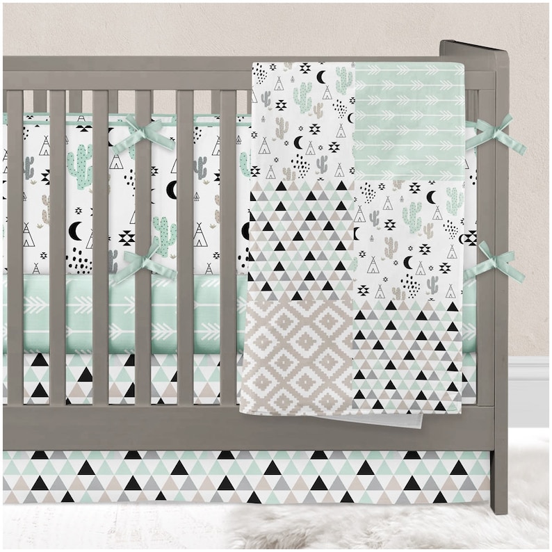 Boy Crib Bedding Mint Baby Bedding Teepee Cactus Desert Etsy
