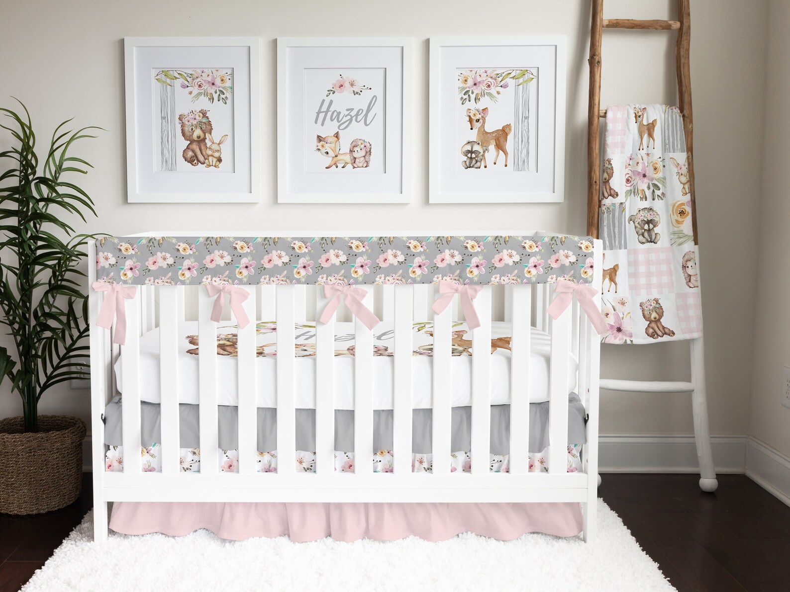 Woodland Crib Bedding Set Baby Girl Nursery Floral Baby Etsy