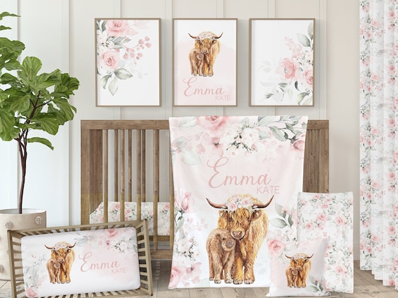 Highland Cow Floral Girl Crib Bedding Set for Your Baby Girl Western Nursery Mix and Match to Create Your Baby Bedding Set Etsy Canada