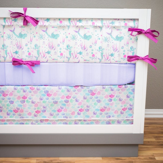 Mermaid Crib Bedding Girl Baby Bedding Nursery Set Scales Etsy