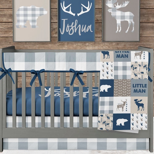 Rustic Crib Bedding Set Bear Moose Deer Plaid Mountain Baby Etsy