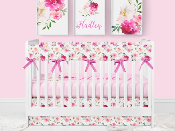 Floral Baby Bedding Girl Nursery Bright Pink Fuchsia Etsy
