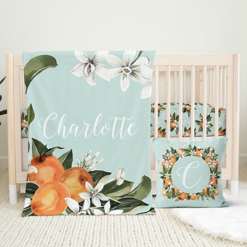 Orange Blossom Crib Bedding Clementine Crib Sheet Watercolor Etsy