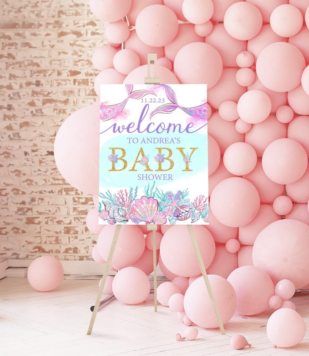 Mermaid Seashell Baby Shower Sign, Personalized Girl Baby