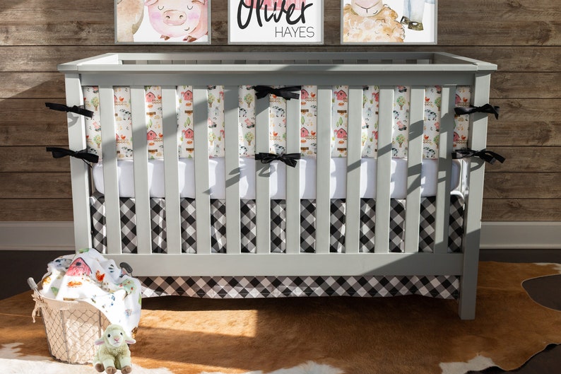 Boy Crib Bedding Farm Animal Nursery Neutral Baby Bedding Etsy