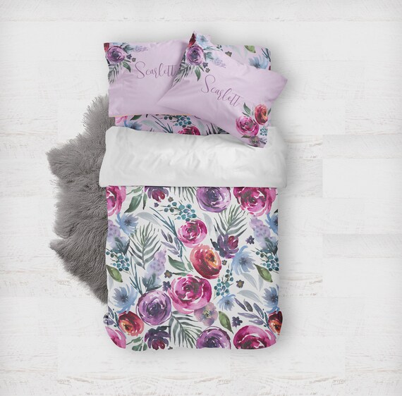 Lila Blumen-Bettwäsche-Set Doppelbett – Mikrofaser, Weich & Leicht – Inkl. Decke & Kissenbezug
