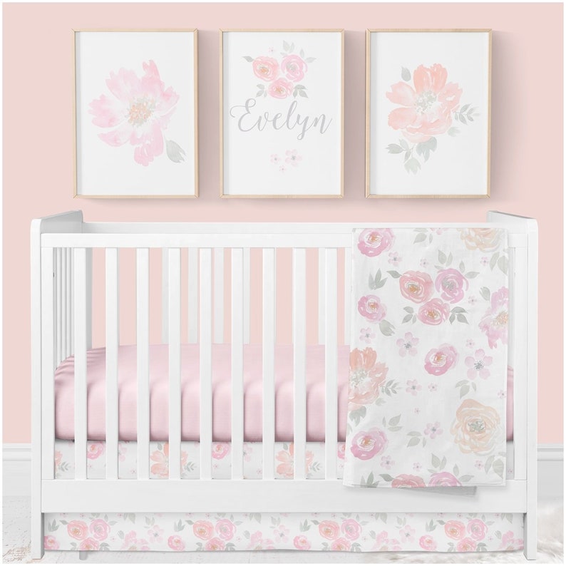 Girl Crib Bedding Floral Crib Bedding Watercolor Floral Etsy