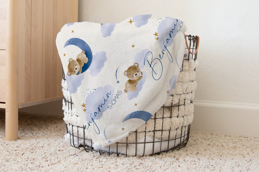 Personalized Teddy Bear Blanket Baby Boy Gift Nursery Decor Etsy