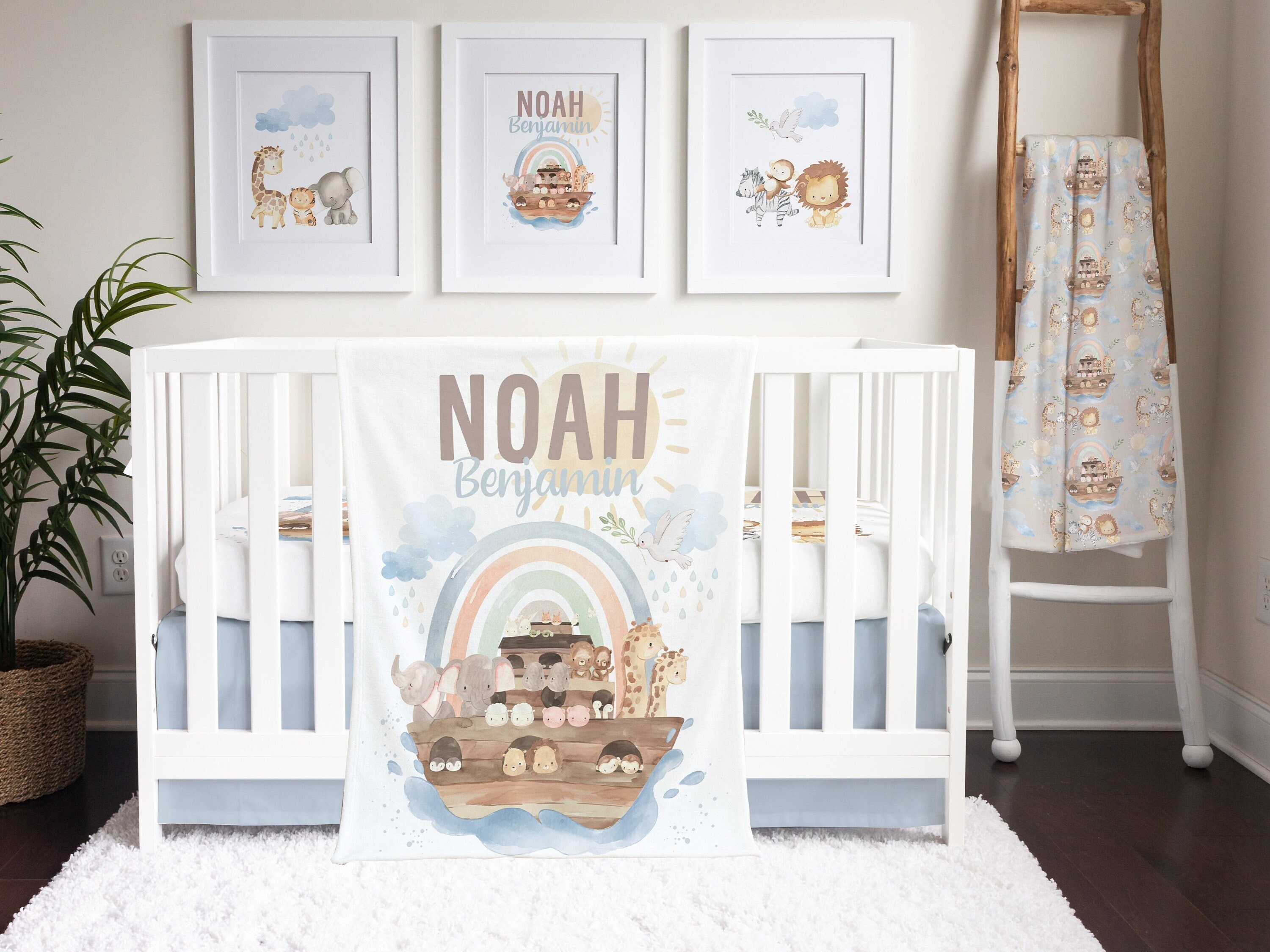 Noah's ark jungle animal theme neutral hotsell 4 piece baby crib bedding set