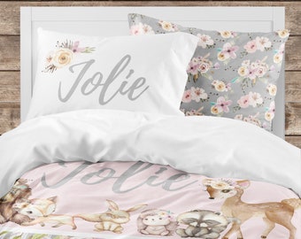 Woodland Boho Girls Room, Floral Girls Bedding, Twin Duvet Covers, Toddler Comforter, Queen Duvet Cover, Bedding Sets Kids, Deer, Bear, Fox