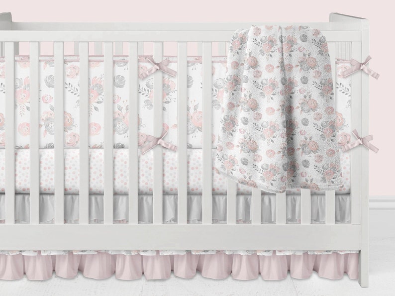 Floral Crib Bedding Baby Girl Nursery Blush Pink And Gray Etsy