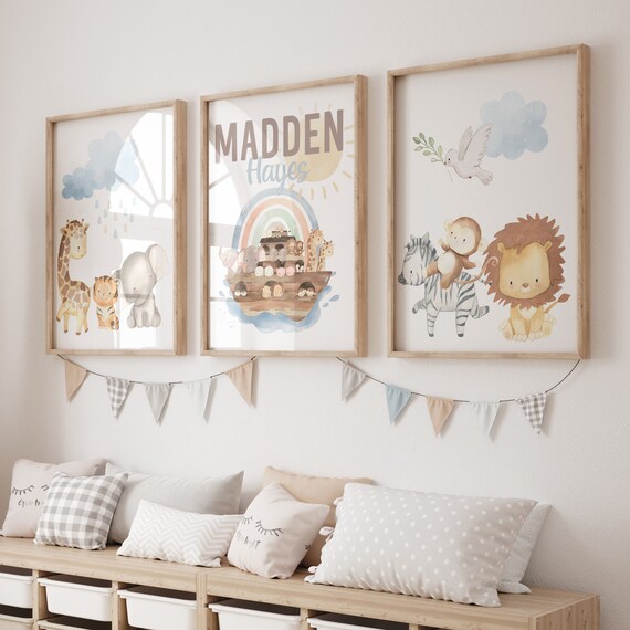 Nursery Wall Art Noah s Ark Watercolor Nursery Decor Baby Crib Bedding Personalized Rainbow Ocean Room Decor Toddler Jungle Etsy