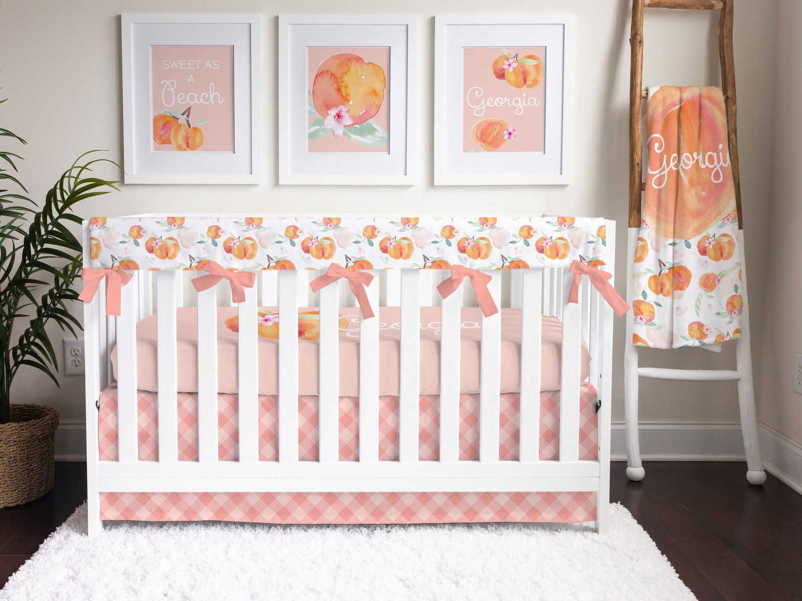 Girl Crib Bedding Set Floral Baby Bedding Peaches Fruit Etsy