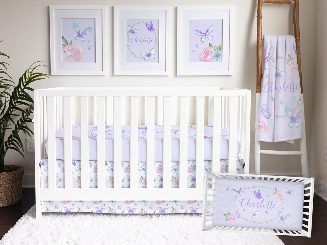 Baby Girl Crib Bedding Set Butterfly Nursery Bedding Purple Etsy