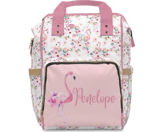 Personalized Baby Girl Diaper Bag, Backpack, Flamingo, Pink Floral Nursery Decor, Baby Girl Shower Gift, Flamingo Diaper Bag, Tropical