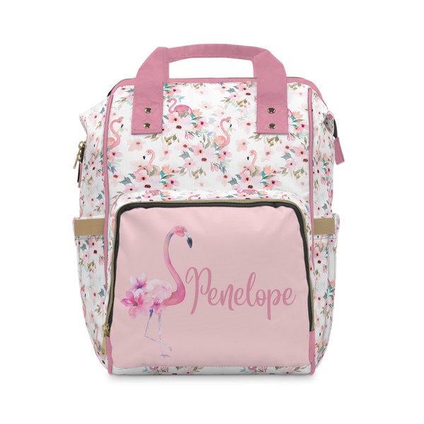 Personalized Baby Girl Diaper Bag, Backpack, Flamingo, Pink Floral Nursery Decor, Baby Girl Shower Gift, Flamingo Diaper Bag, Tropical