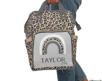 Personalized Baby Diaper Bag, Backpack, Leopard, Leopard Rainbow Decor, Baby Shower Gift, Leopard Diaper Bag, Gender Neutral Baby Gift Idea