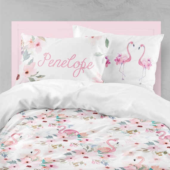 Flamingo Girls Room Floral Girls Bedding Toddler Duvet Covers Toddler Comforter Girl Twin Xl Duvet Cover Dorm Bedding Teen Bedding
