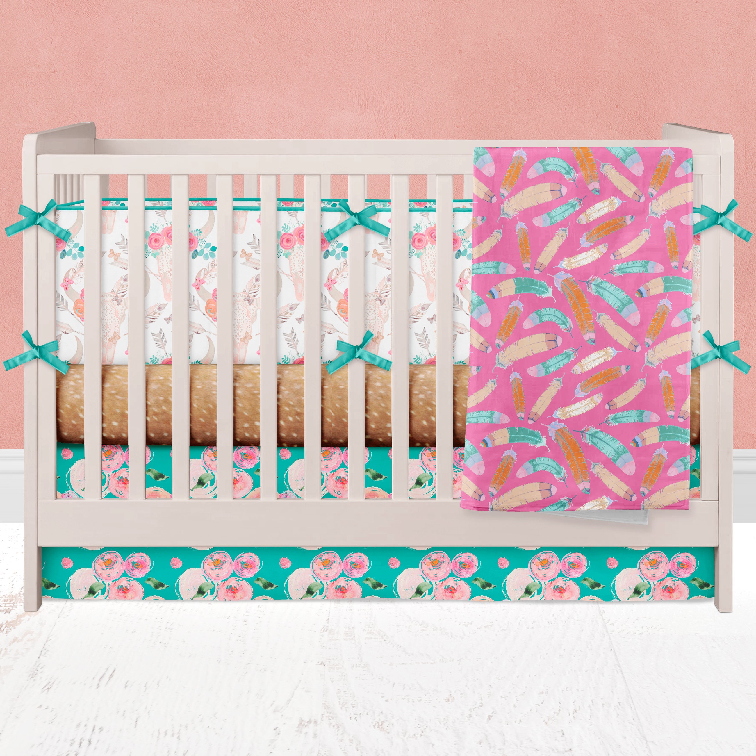 Boho Crib Bedding Fawn Girl Nursery Set Floral Baby Bedding Etsy