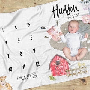 Farm Milestone Blanket for Baby Boy Gender Neutral Months