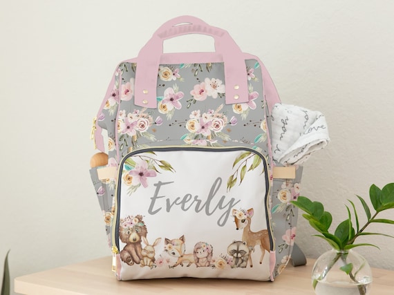 Bolsa de pañales personalizada, mochila, niña, decoración de guardería en  el bosque, regalo de ducha para niñas, bolsa de pañales florales, guardería  floral, ciervos, zorro -  México