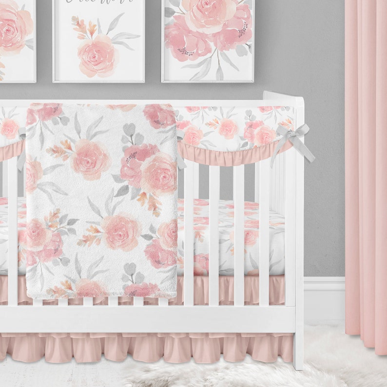 pink and grey crib bedding