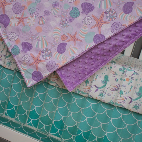 Mermaid Crib Bedding Baby Girl Nursery Set Purple and Teal Etsy