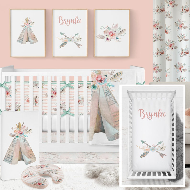 Coral Mint Girl Crib Baby Bedding Crib Set Baby Bedding Etsy