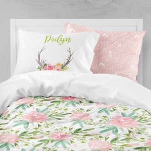 Floral Toddler Bedding, Twin Bedding, Comforter, Dorm Bedding, Duvet Cover, Pillowcase Set, Teen Bedroom, Watercolor Floral, Twin XL, Pink