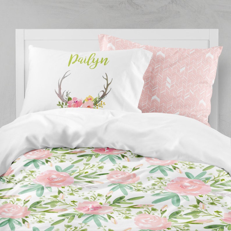 Fl Toddler Bedding Twin Comforter Dorm Duvet Cover Pillowcase Set Teen Bedroom Watercolor Xl Pink