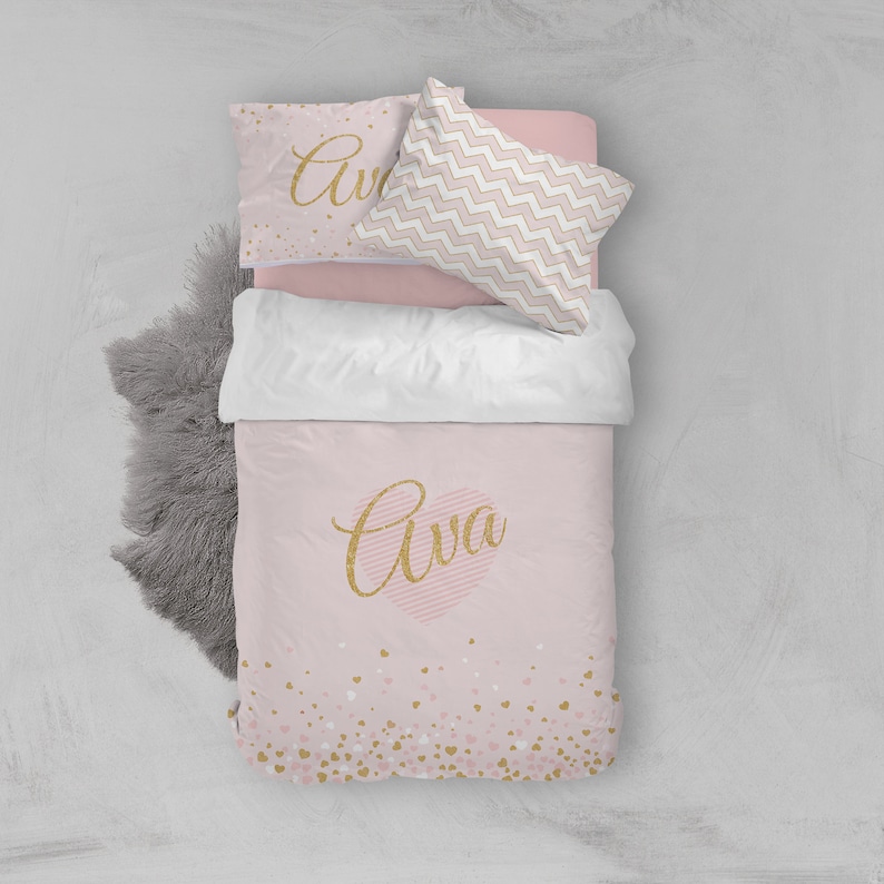 Pink Heart Girls Room Gold Girls Bedding Twin Duvet Covers Etsy