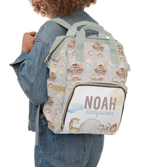 Personalized Baby Diaper Bag Backpack Baby Boy Nursery Decor Watercolor Baby Boy Shower Gift Noah s Ark Nursery Crib Bedding Rainbow Etsy UK