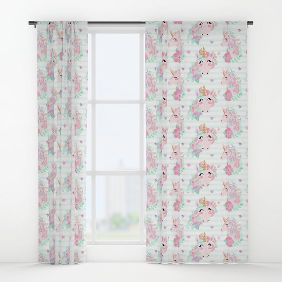 Unicorn Curtains Girl Nursery Curtains Unicorn Room Girl Etsy