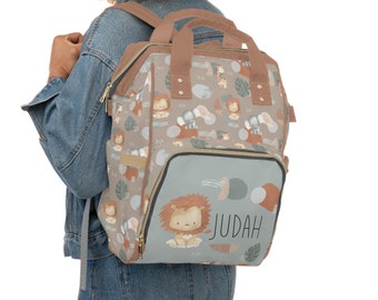 Personalized Modern Boy Diaper Bag, Backpack, Baby Boy Nursery Decor, Lion Baby Boy Shower Gift, Jungle Nursery, Crib Bedding, Safari