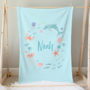 Under the Sea Baby Blanket, Personalize Baby Gift, Gender Neutral Nursery Decor, Baby Shower Gift, Kid Blanket, Minky, Fleece, Sherpa, Ocean