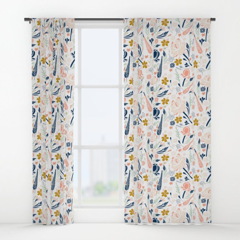 Floral Curtains Coral and Navy Nursery Curtain Panels Girls Etsy