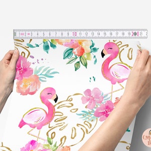 Flamingo Nursery Wallpaper, Floral Removable Wallpaper, Tropical