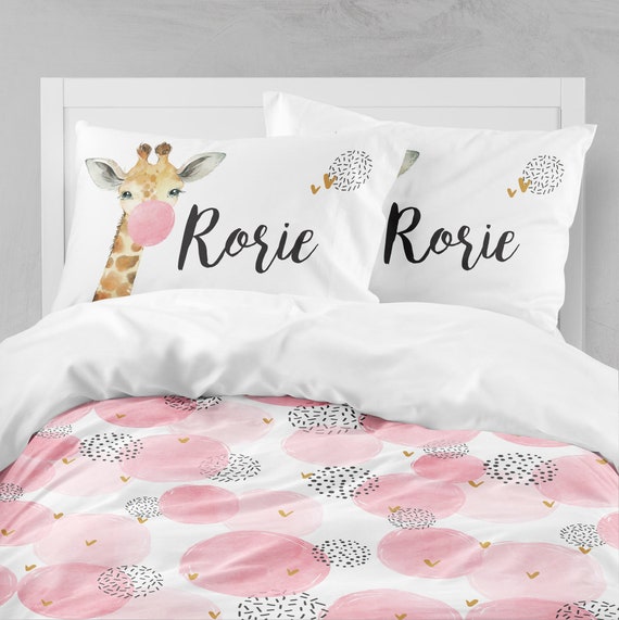 Set di biancheria da letto per ragazza con giraffa Bubblegum rosa