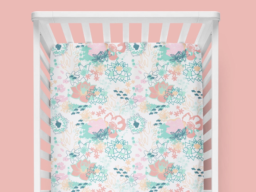 Baby Girl Crib Sheet, Ocean Nursery, Nautical, Floral Girl Nursery
