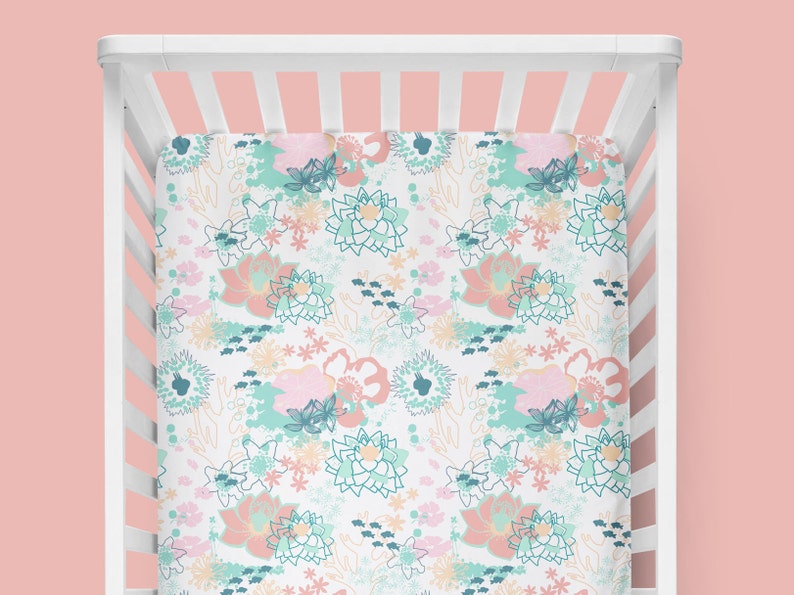 Baby Girl Crib Sheet Ocean Nursery Nautical Floral Girl Etsy