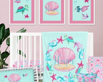 Ocean Baby Girl Crib Bedding Set for your Underwater Animal Baby Girl Nursery with Dolphins, Whales, Fish, and Sea Turtles
