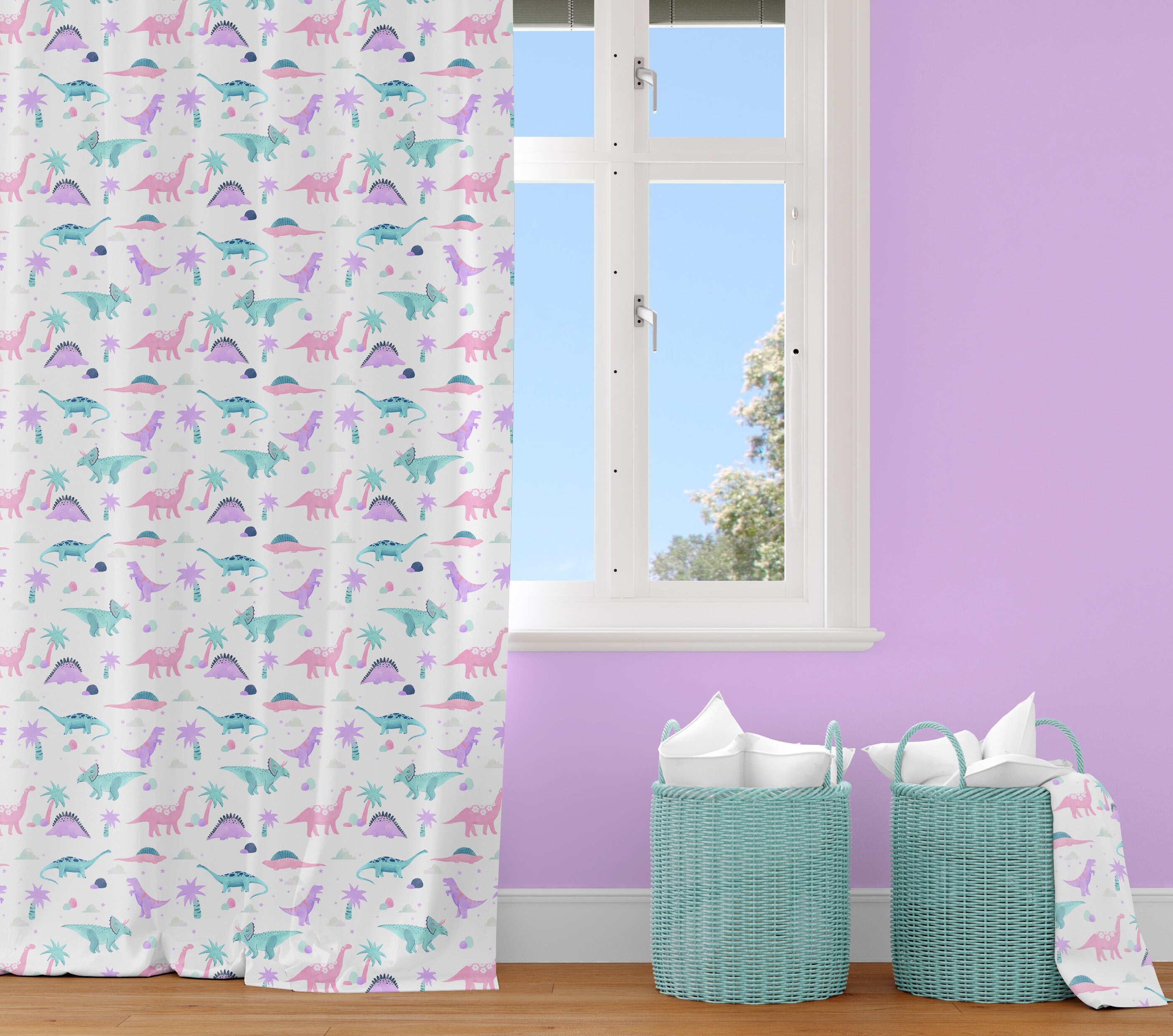 Dinosaur Curtains Girls Room Decor Dino Nursery Toddler Etsy