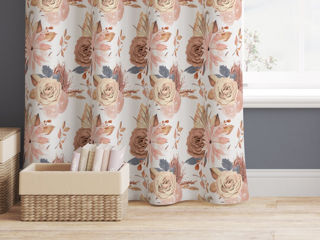 Boho Floral Girls Room Curtains, Girl Nursery Decor, Boho Nursery Decor