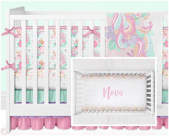 pink and teal crib bedding