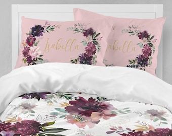 Juego de cama Moody Floral Girl: edredón romántico y funda de almohada
