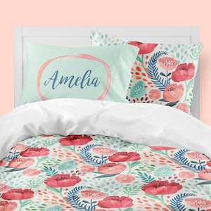 Floral Girls Room, Girls Bedding, Dorm, Twin XL Duvet Covers, Toddler Comforter, Girl Queen Duvet Cover, Bedding Sets Kids, Coral, Mint