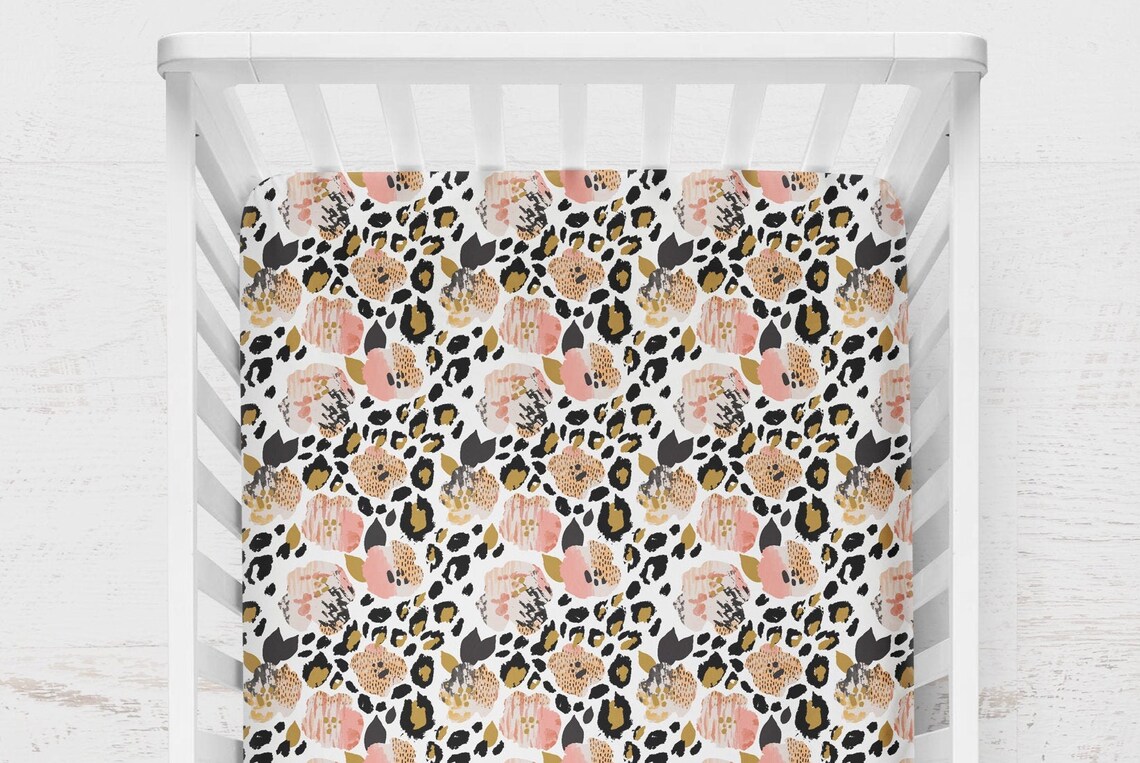 Leopard Crib Bedding Baby Girl Nursery Floral Baby Bedding Etsy